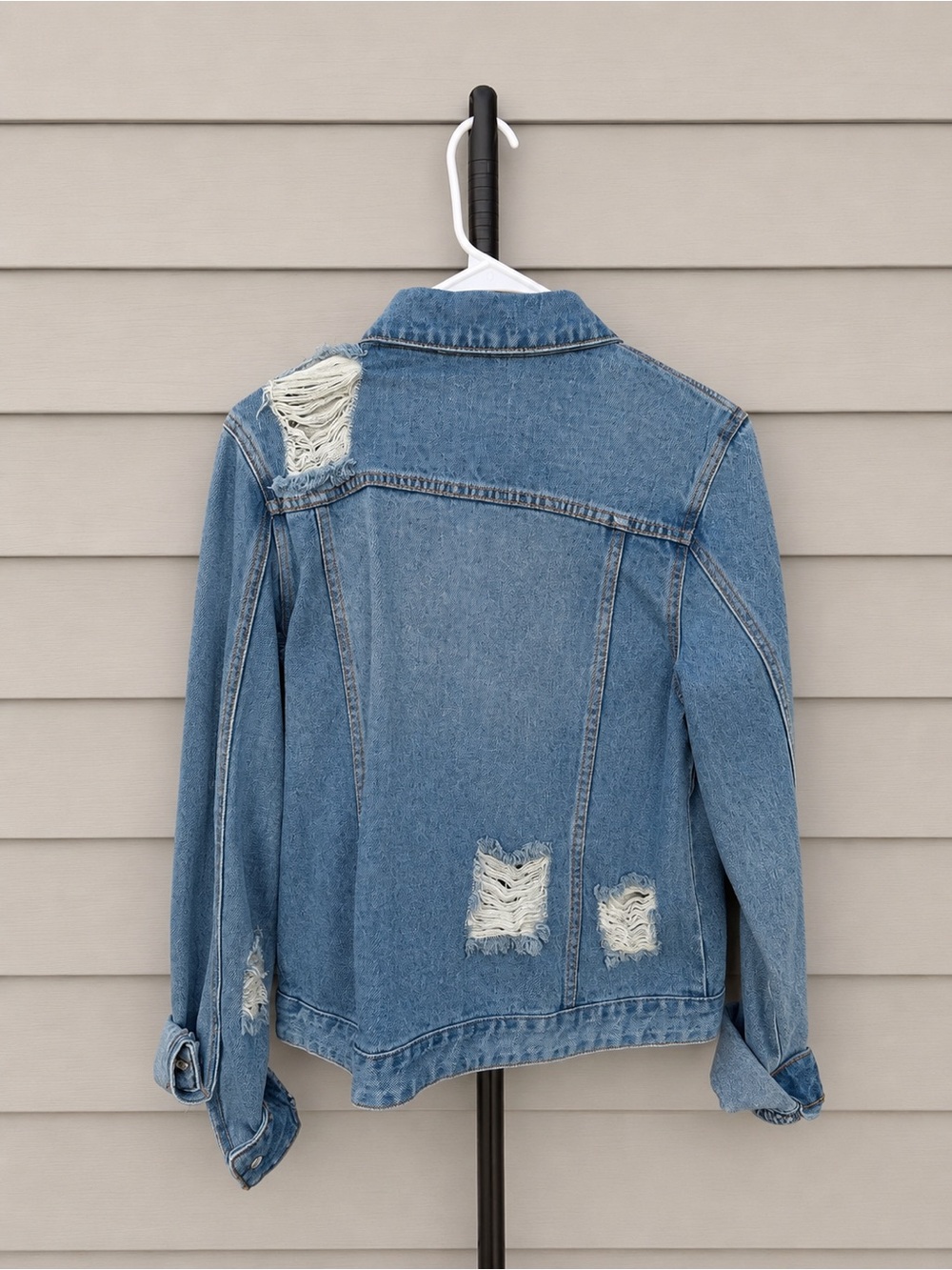 Mono B Blue Distressed Denim Jacket size Large - Picture 2 of 2